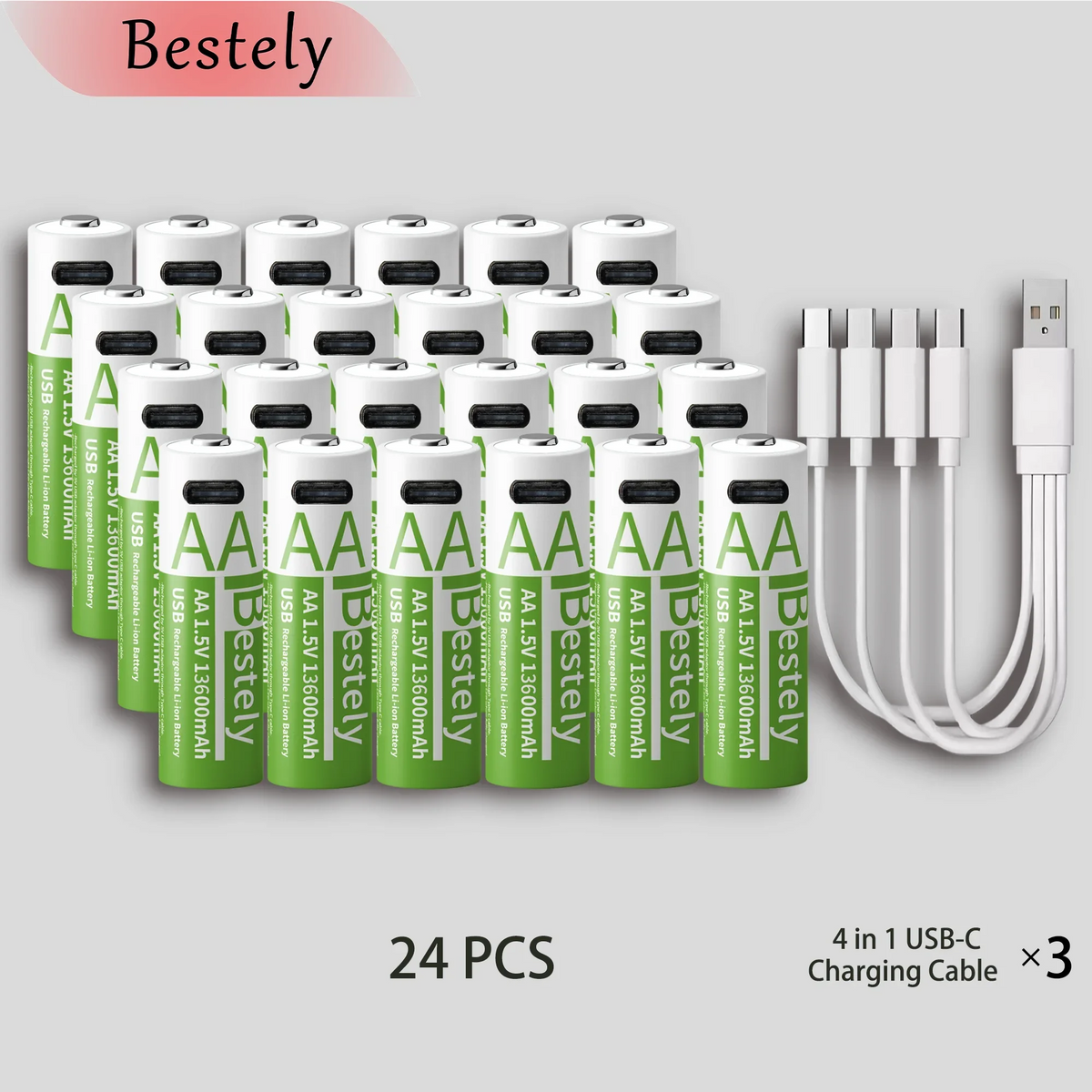 24 pcs batteries Color 1.5V AA USB Rechargeable Lithium Battery 13600mAh
