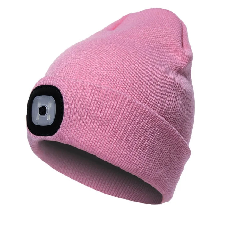 Pink Color LED Light Knit Beanie Hat For Men & Women – Rechargeable