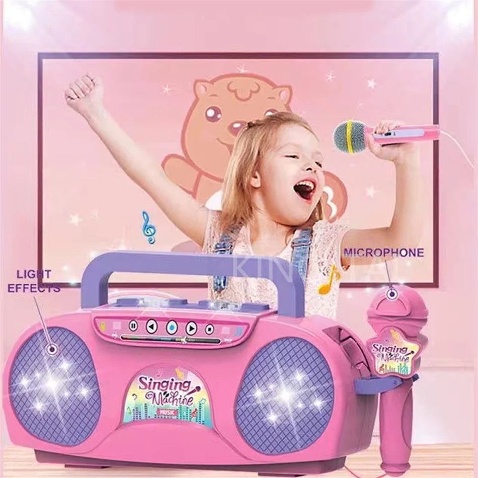 Kids Microphone Karaoke Machine Music Instrument Toys with Light Indoor Outdoor Travel Educational Toy Gift for Girl Boy Child