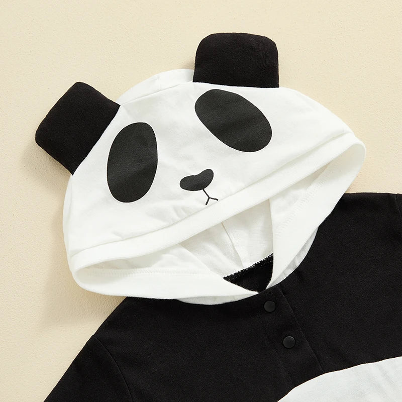 2024-04-11 Lioraitiin Summer Baby Boys Girls Panda Costume Short Sleeve Romper Cute Hooded Jumpsuit Cosplay Outfit