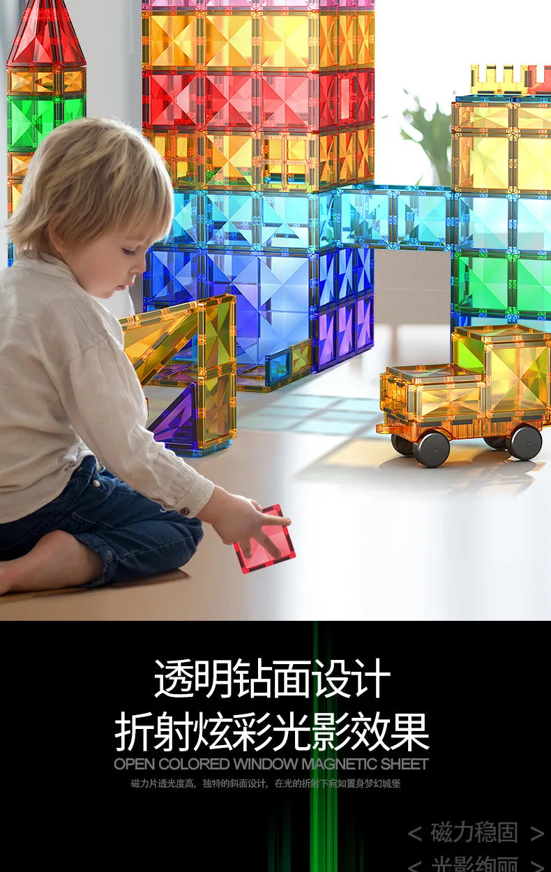 Magnetic Sheet Building Blocks Set Diamond Surface Color Window Educational Assembly Bricks Kid Concentration Training Toy Gift