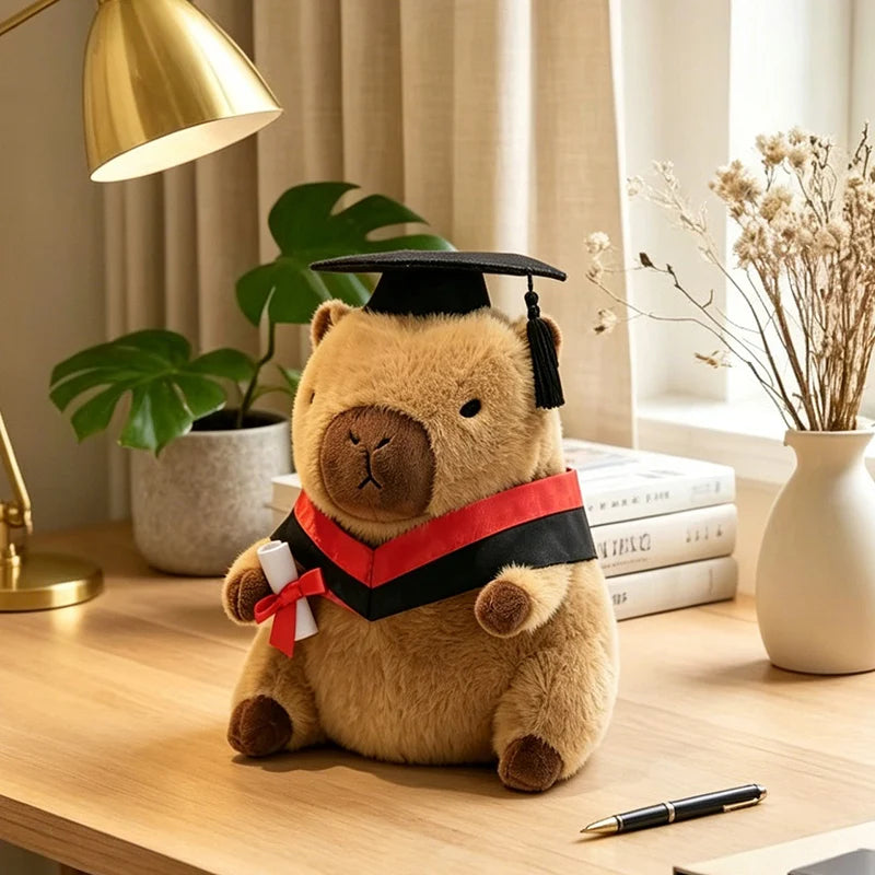 23cm Cute Graduation Capybara Plush Doll Doctor Cap Bear Animal Plush Stuffed Home Party Decor Gift For Kids Graduation Gifts