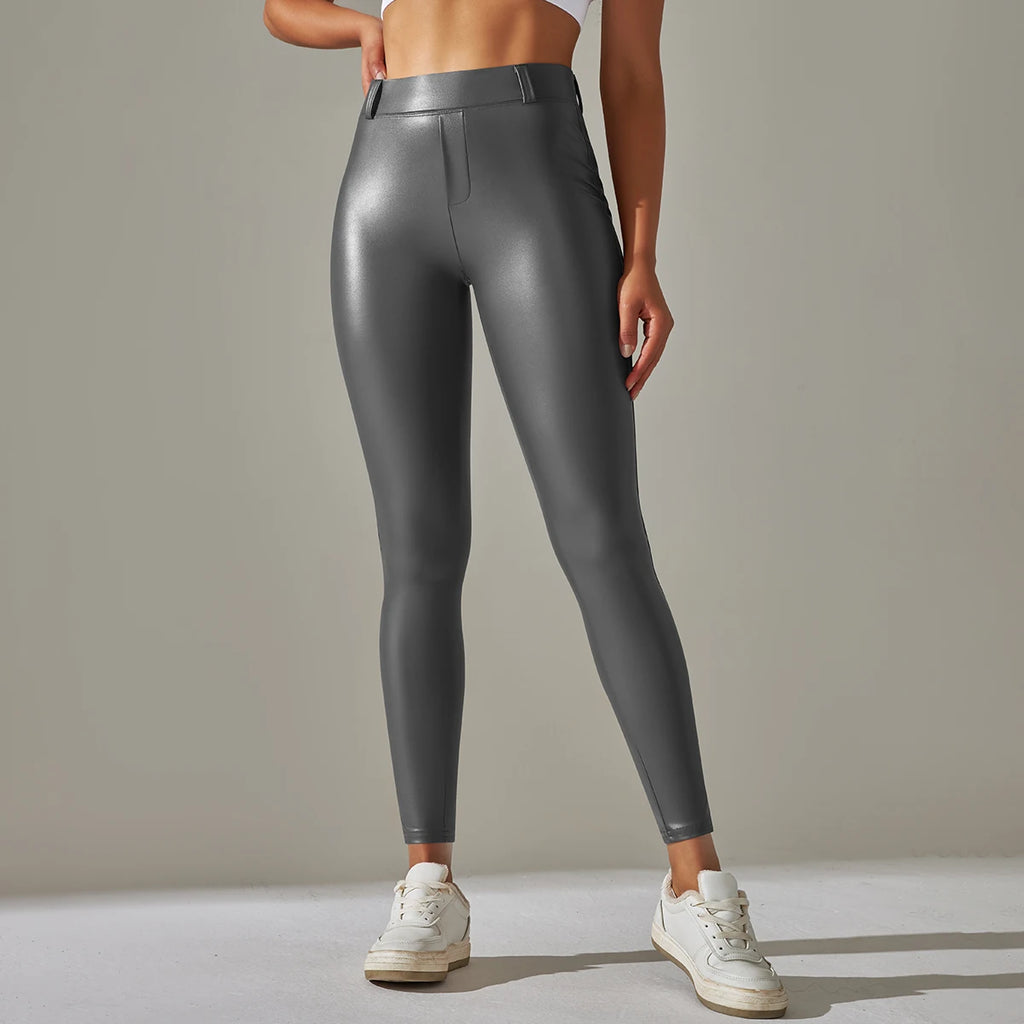 PU Leather Leggings Women Sexy Scrunch Butt Leggings Girls Faux Leather Pants High Waist Push Up Casual Leggings 6 Color