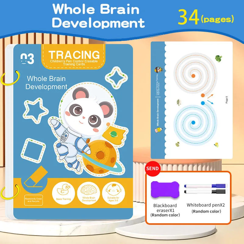 Reusable magic tracking workbook, suitable for children, drawing and control training, thick lines, educational diary, notebook
