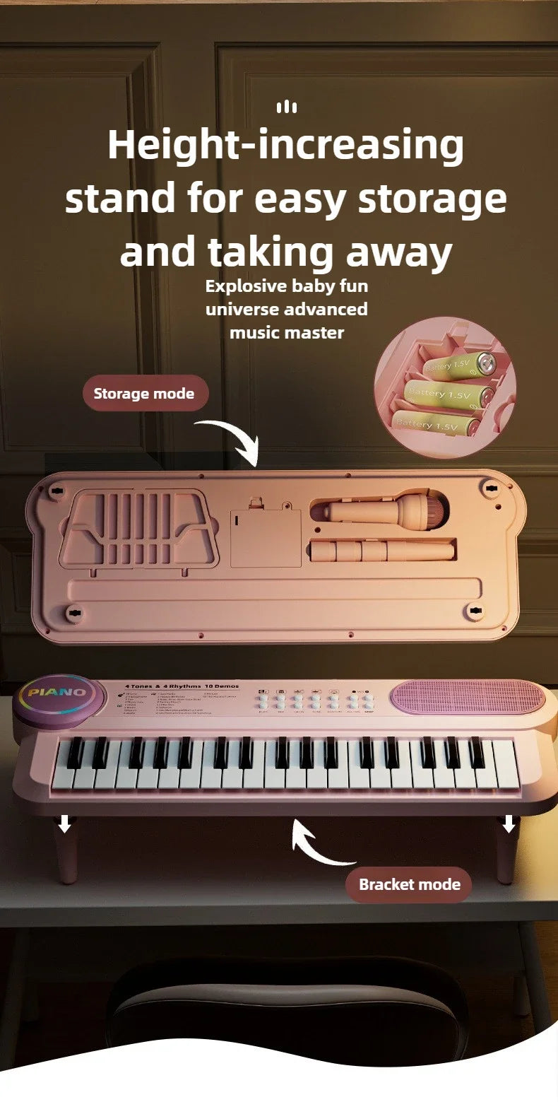 37-Key Kids Piano Keyboard Musical Toy with Microphone Music Score for Early Learning Interactive Play Best Gift Christmas Gift