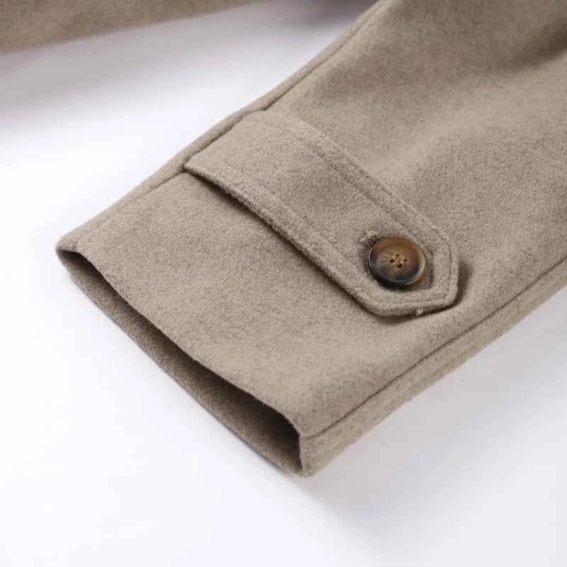 Elegant Women's Short Woolen Coats Stand Collar Double Breasted Long Sleeve Female Jacket 2025 Autumn Winter Lady Warm Outwear