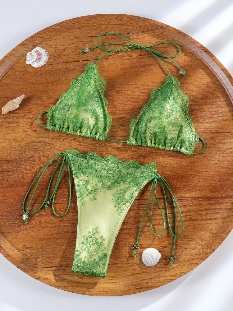 ZRTAK Triangle Bikini Set Sexy Swimwear Women 2026 Bikinis Floral Print Swimsuit Micro Thong Bandage Bathing Suits