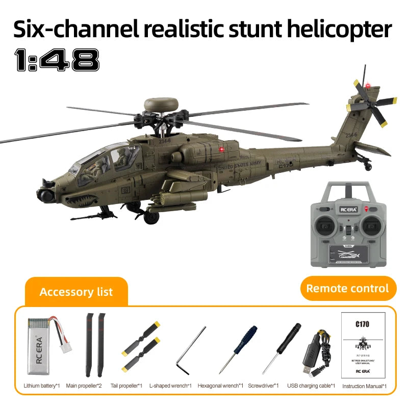 NEW RC ERA C170 RC Helicopter 6CH Optical Flow Positioning Apache Brushless Stunt Armed RC Helicopter Model One-key Inverted Toy