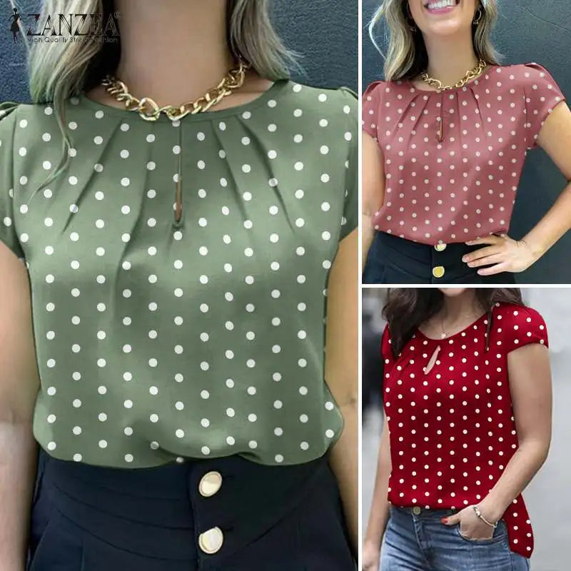 2024 Summer Tunic Tops ZANZEA Women Short Sleeve Polka Dots Blouse Work Holiday Shirt Casual O Neck Blusas Female Chemise Mujer