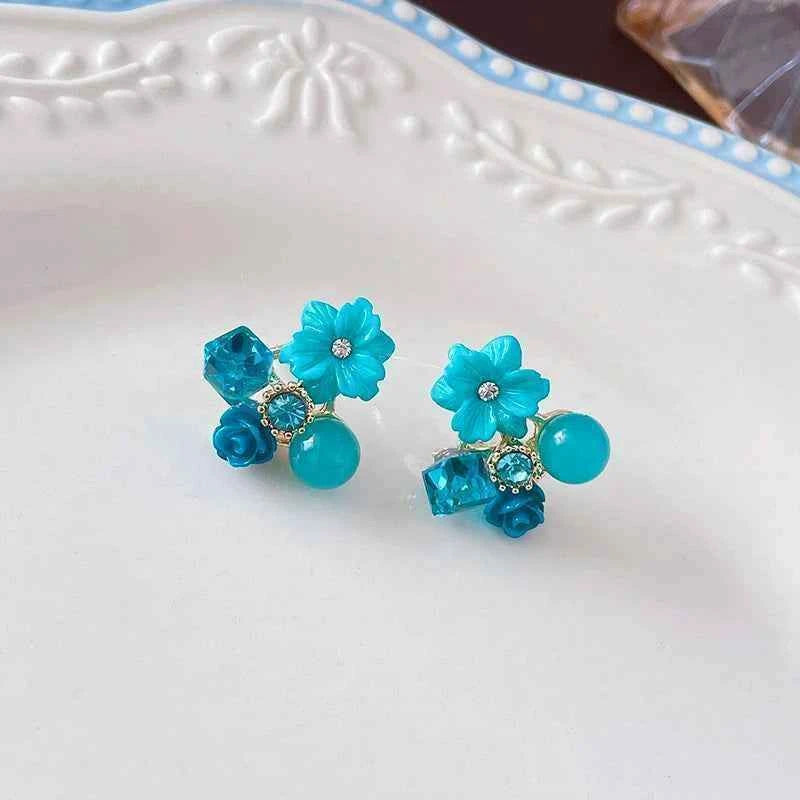 Colorful Flower Earrings Imitation Pearl Geometric Stud Earrings For Women Sweet Elegant Earrings For Party Banquet Jewelry Gift