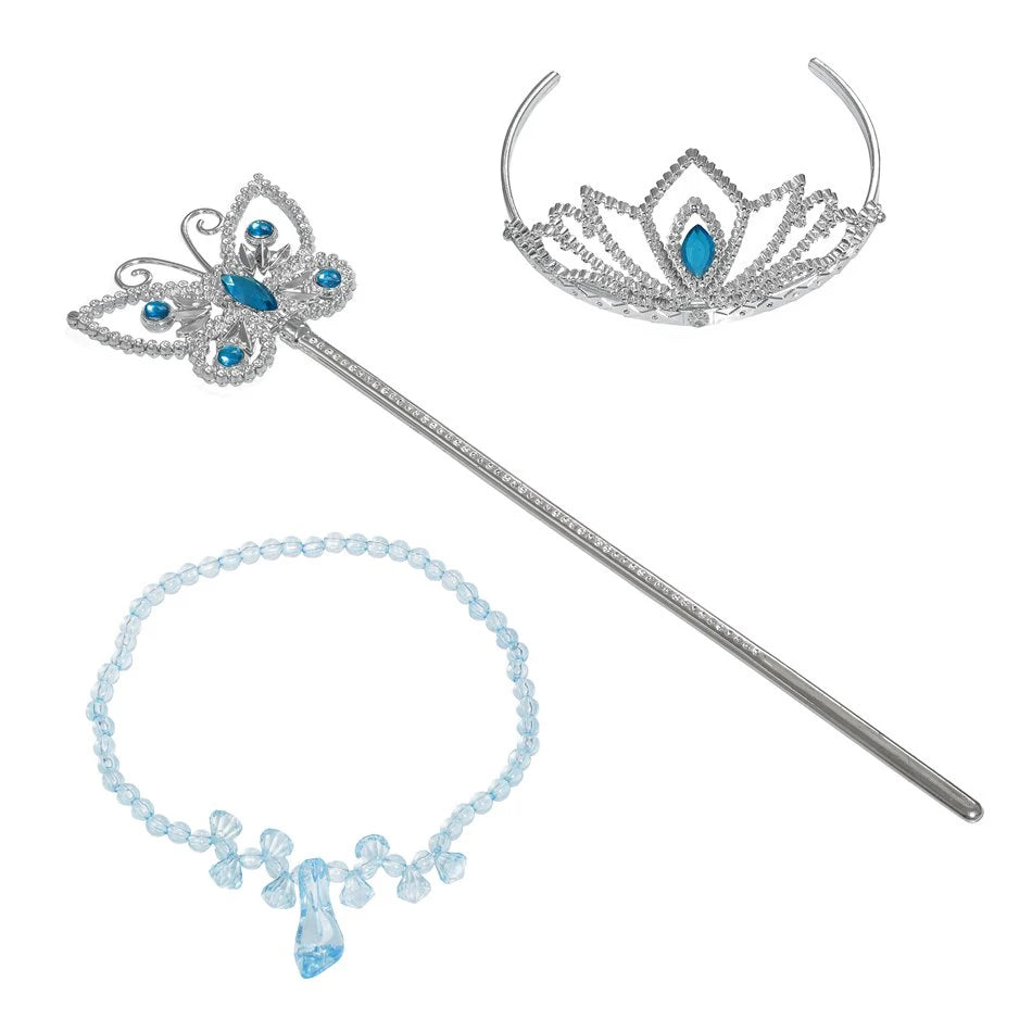 Girl Princess Costume Accessories Gloves Wand Crown Jewelry Set Princess Wig Braid Princess Dress Costume Cosplay Accessories