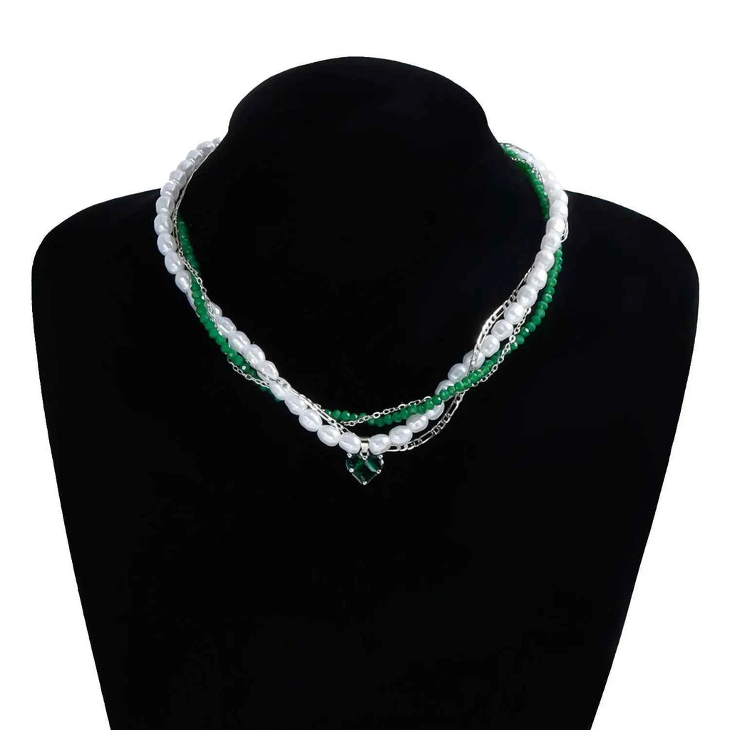 Y2K Heart Beaded Necklace Women Boho Crystal Class Gravel Clavicle Chain Cool Y2K Choker Exquisite Fashion Jewelry