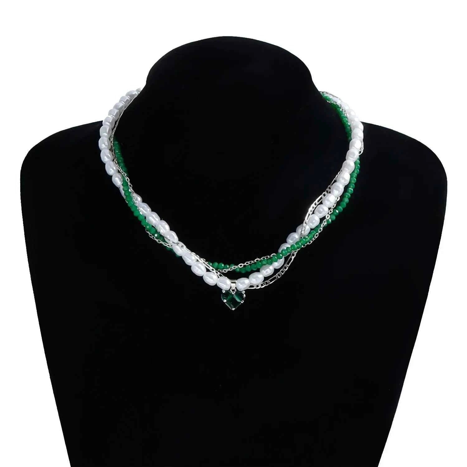 Y2K Heart Beaded Necklace Women Boho Crystal Class Gravel Clavicle Chain Cool Y2K Choker Exquisite Fashion Jewelry