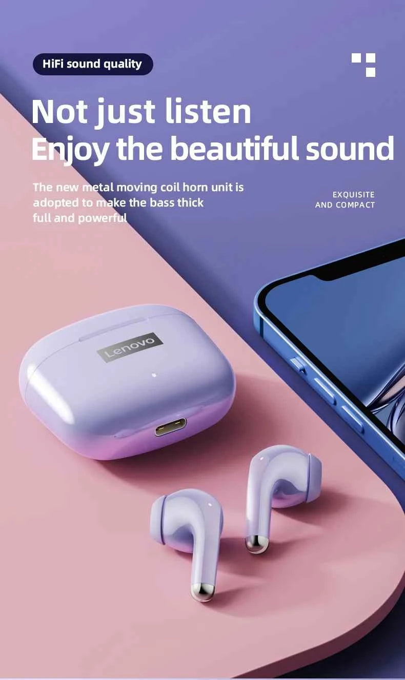New Lenovo LP40 Pro Bluetooth V5.3 Earphones Punchy Bass Sound Headset Full Compatible Low Latency Game Sports Music Headphones