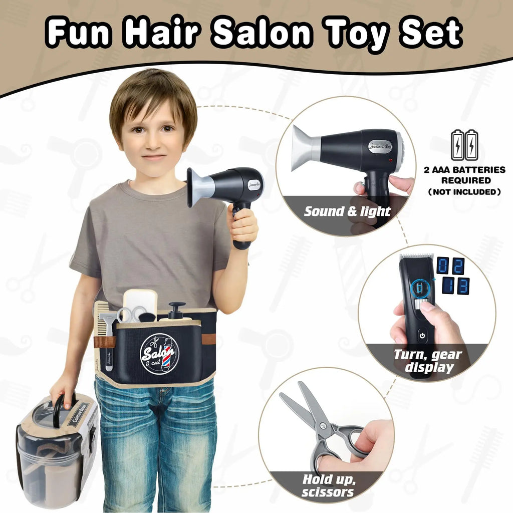 Kids Pretend Play Toys Simulation Hair Styling Salon Shaving Set Fashion Makeup Set Toy for Birthday Party Dress Up Game Gift