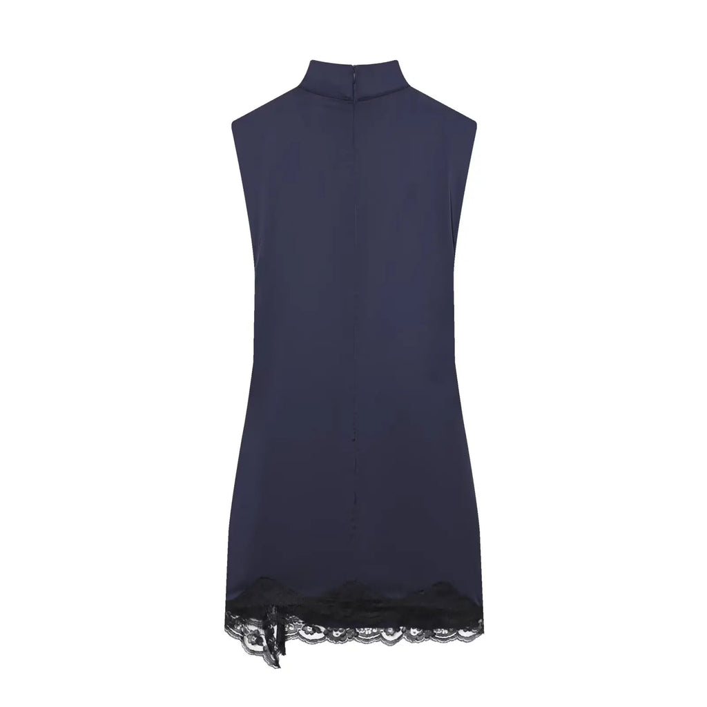 BSAY Satin dresses women's clothing fashion back zip hem lace patchwork slit sexy nightclub mini dress chic French Evening