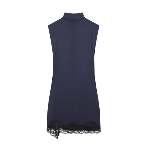 BSAY Satin dresses women's clothing fashion back zip hem lace patchwork slit sexy nightclub mini dress chic French Evening