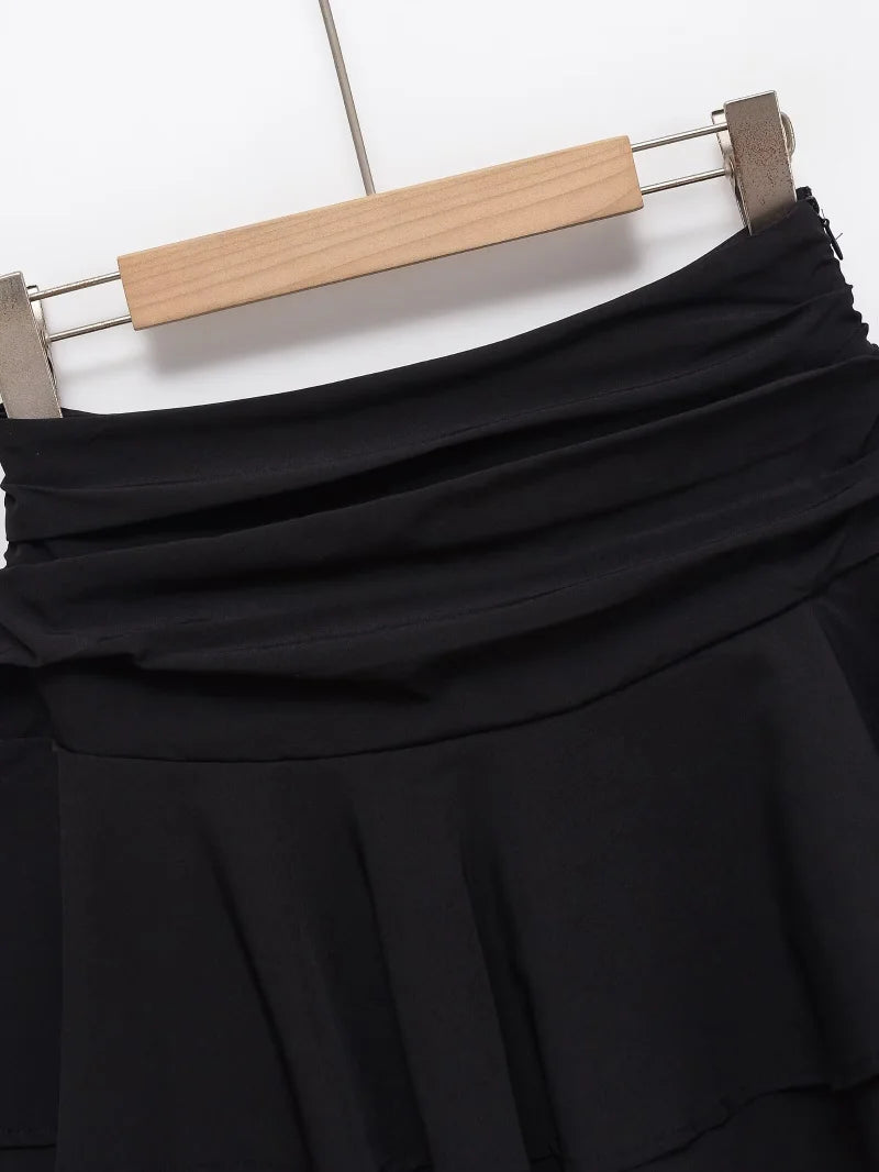 ETJ 2025  women's summer new sexy fashion hot girl style flouncy stacked decoration mid-waist short skirt pants