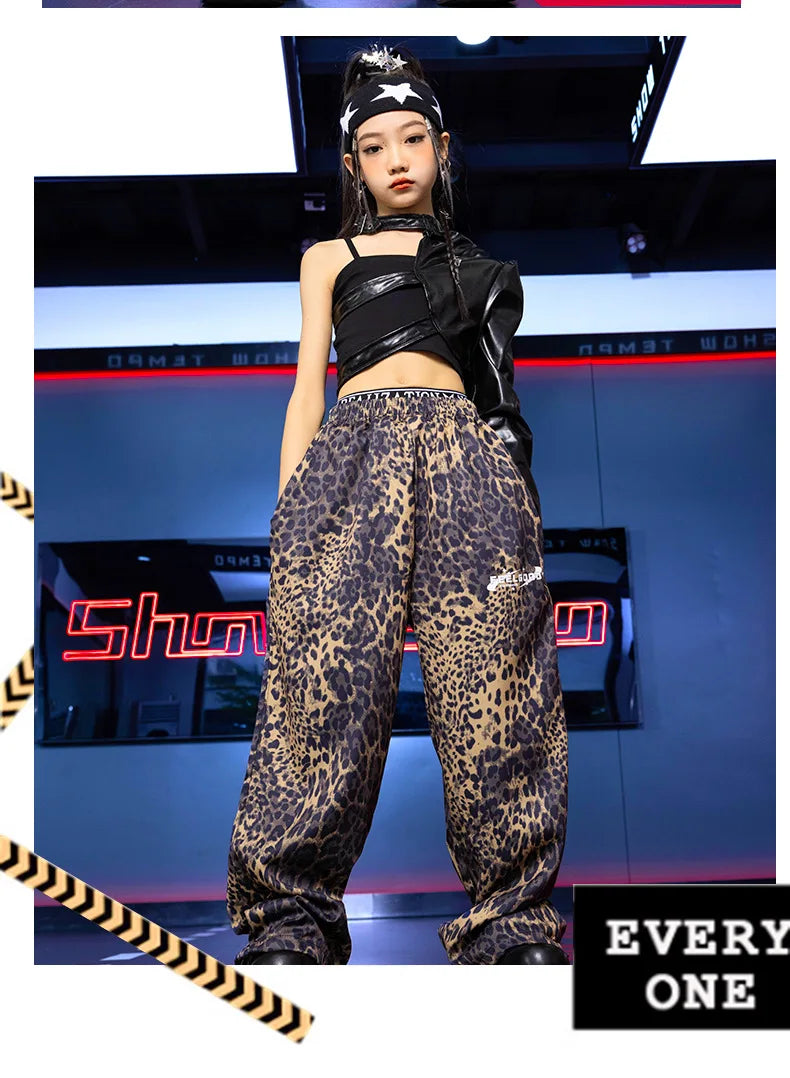 Kid Hip Hop Clothing T Shirt Crop Top Wine Red Arm Sleeve Faux Leather Casual Cargo Pants for Girl Jazz Dance Costumes Clothes