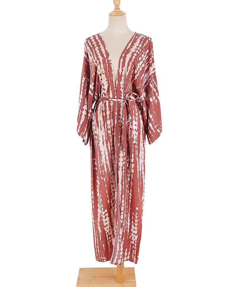 Long Kimono Swimsuit Cover up for Women Stylish Tie Dye Open Front Beach Outfits Bathing Suit