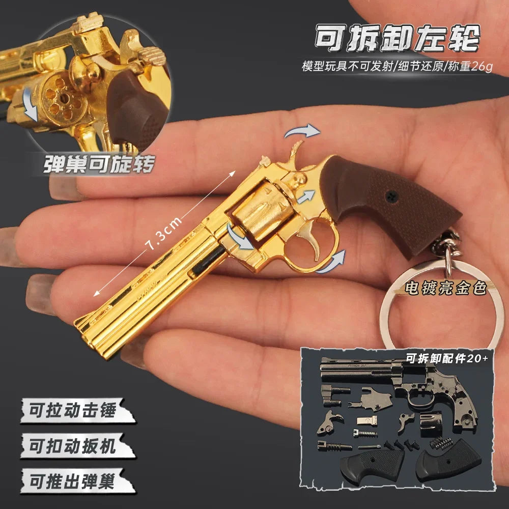7cm Detachable Colt 357 Revolver Metal Gun Keychain Model Military-themed Keyrings Car Keychain Fashionable Men Accessories