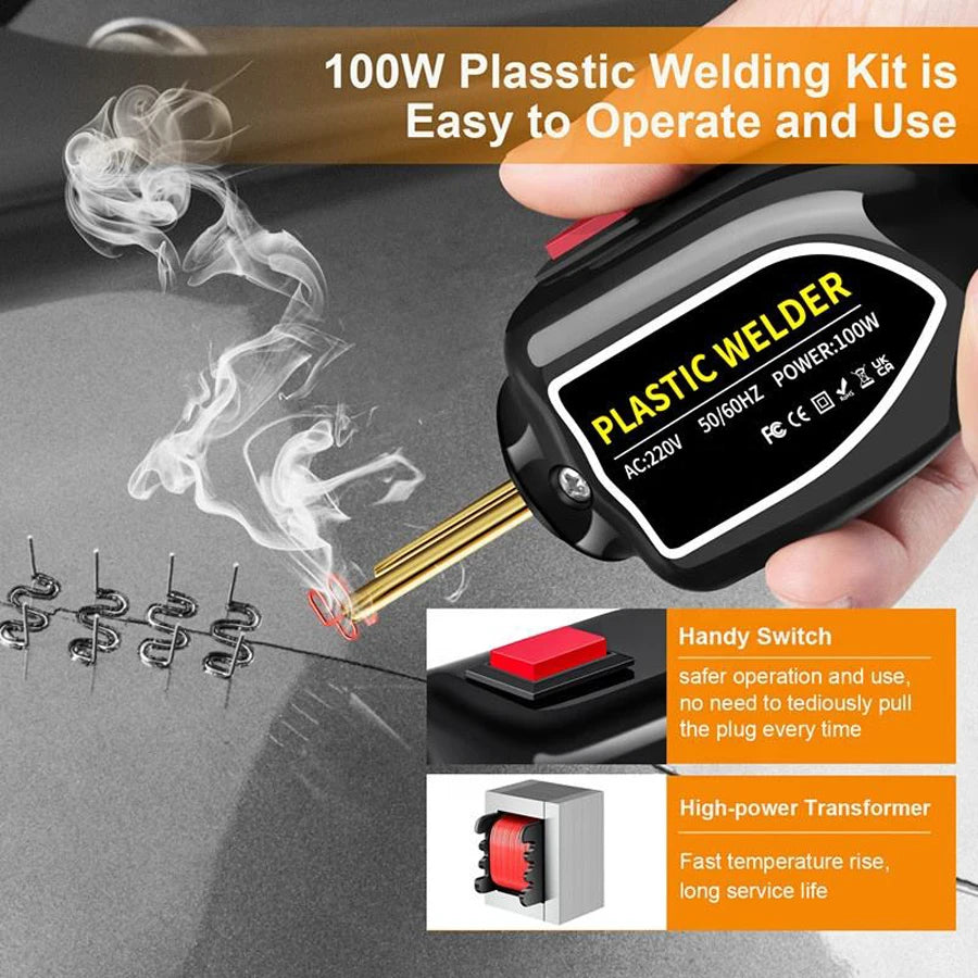 Mini 100W Plastic Welding Machine Plastic Welder Gun 200pcs Hot Stapler Bumpers Heat Gun Plastic Welder Soldering Repair Tools