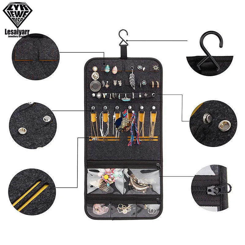 Travel Jewelry Organizer Roll Foldable Jewelry Case for Journey-Rings Necklaces Jewellery Storage Bag Earrings Storage Box