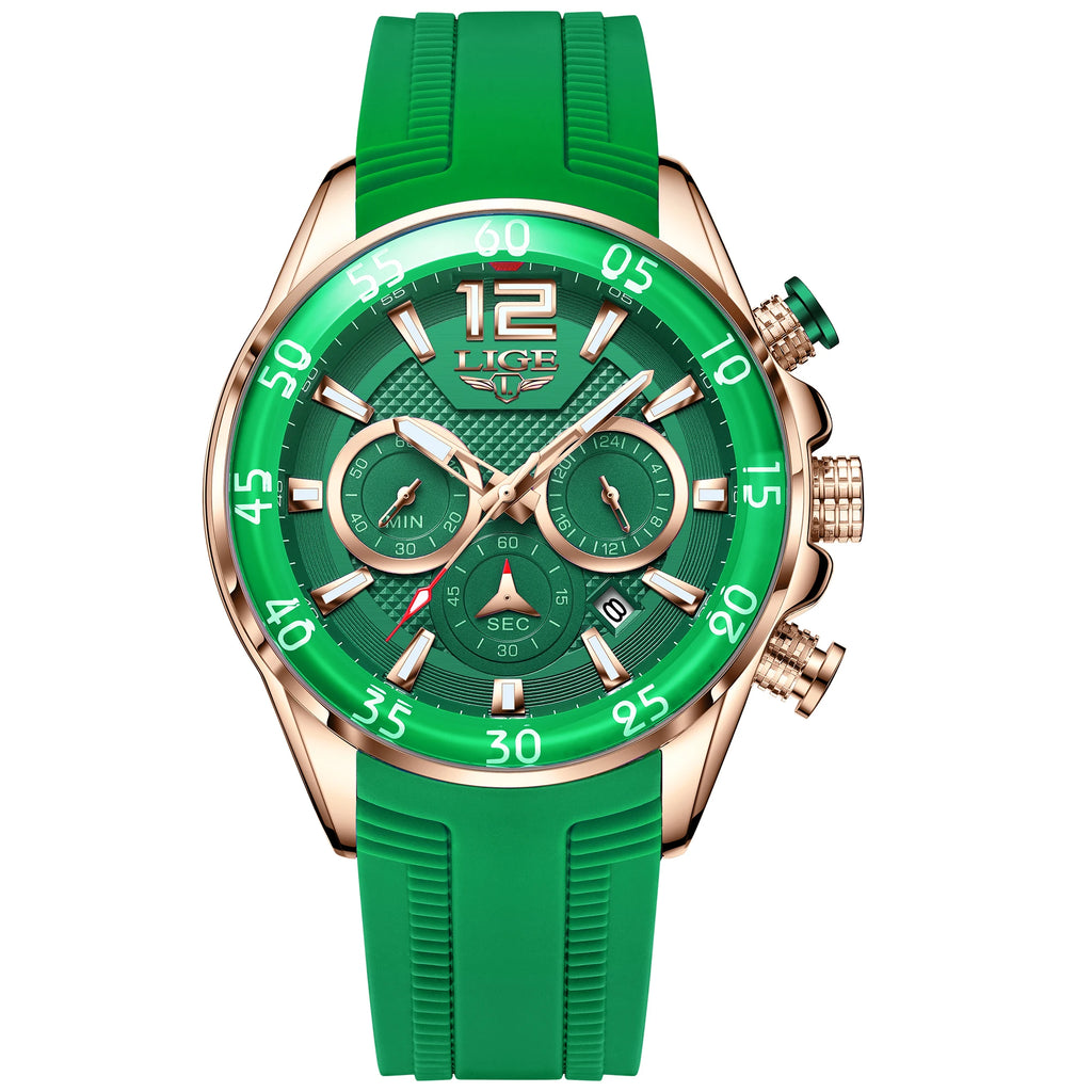 LIGE New Fashion Mens Watches Top Brand Luxury Quartz Wrist Watch Man Sport Red Silicone Watch for Men Reloj Hombre Chronograph
