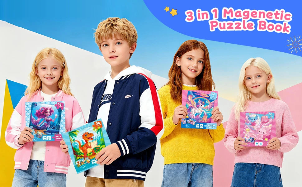 Dinosaur Magnetic Jigsaw Puzzles for Kids 3 In 1 Travel Puzzles Toys Montessori Educational Games Girls Boys Birthday Gifts