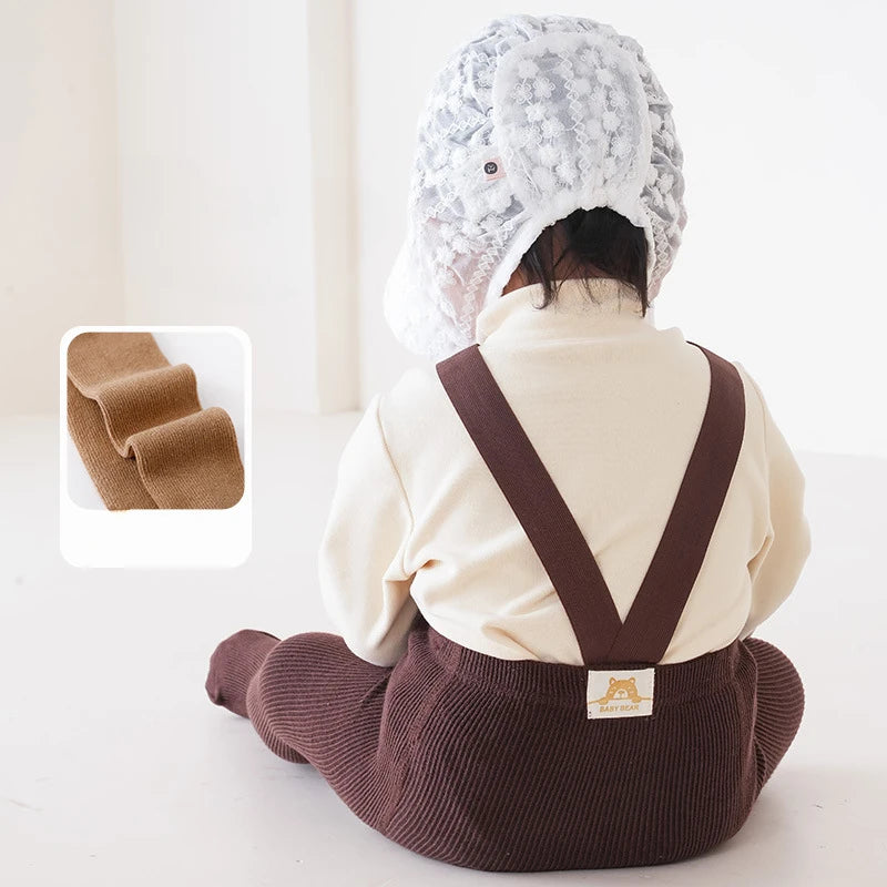 Newborn Baby Boys Girls Pantyhose Solid High Waist Ribbed Knit Tight Infant Spring Autumn Strap Leggings