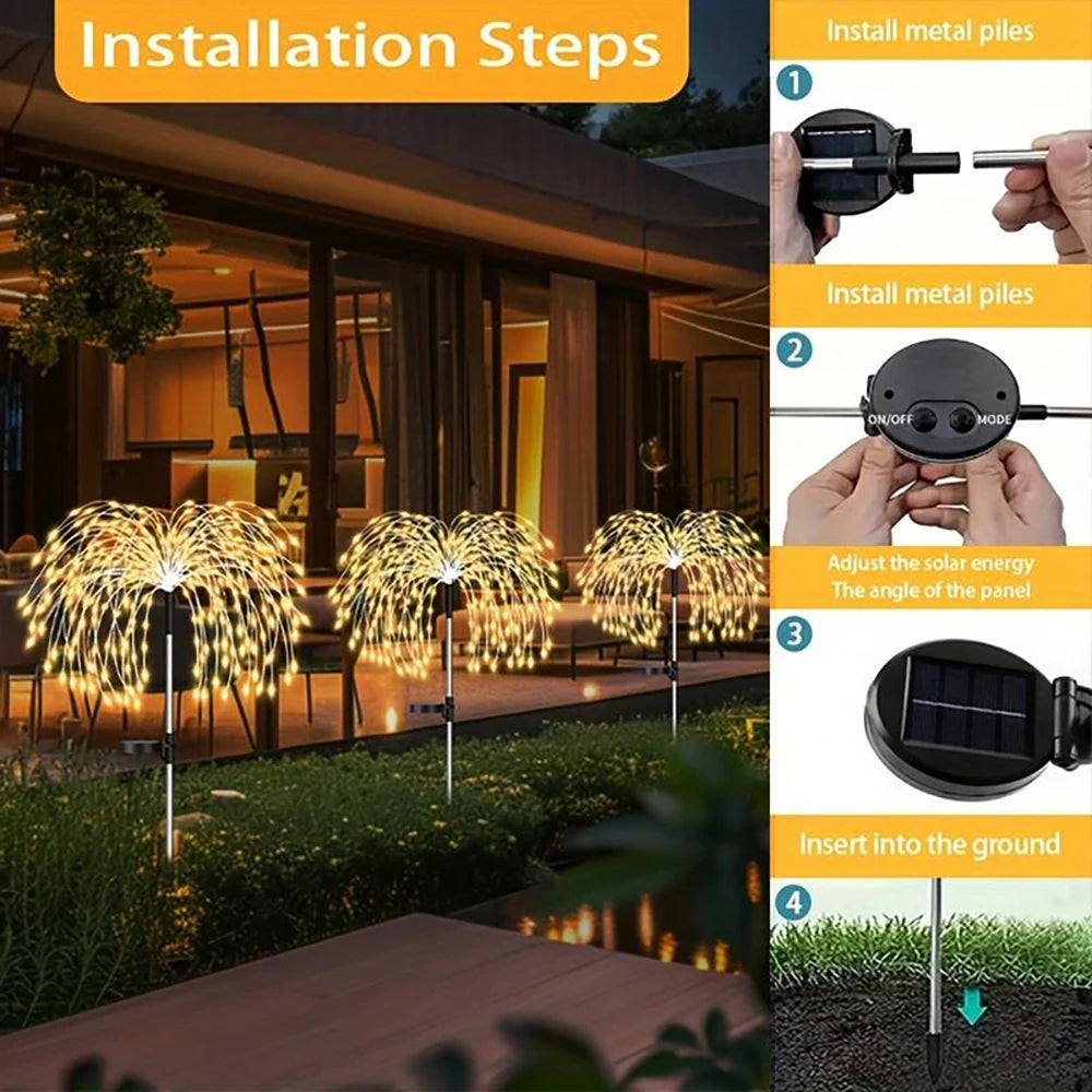 Solar Fireworks Lights ,Outdoor Waterproof Solar Garden Lights ,8 Lighting Modes Solar Lamp for Christmas Wedding Yard Decor