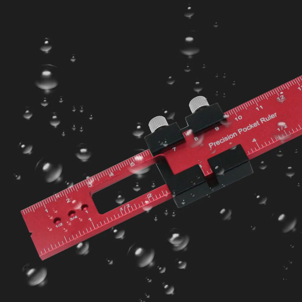 Woodworking Tools Ruler - Pocket Ruler Layout Tool Aluminum Precision Ruler with T-Track Metal Slide Stops,Inch and Metric Scale