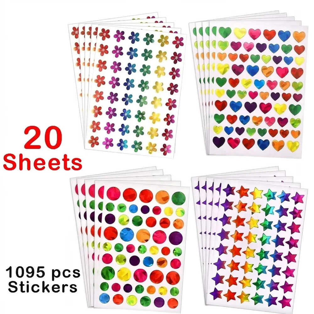 Kids Reward Sticker Stars Flowers Hearts Dots Sparkly Holographic Stickers Behavior Chart School Student Supplies DIY Decoration
