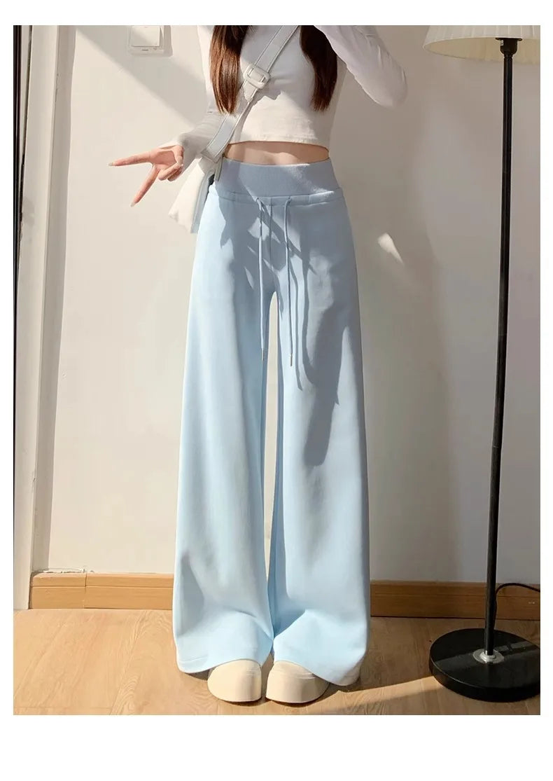 Women's Gray Sports High Waist Hanging Loose Slimming Straight Leg Wide Leg Pants American Sweatpants