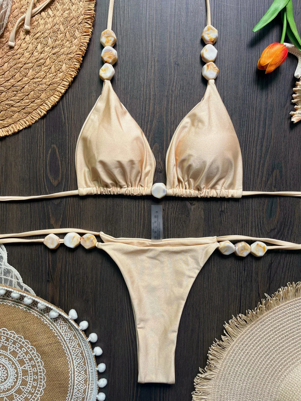 2026 Sexy Bead Bikini Swimwear Women Halter Bikini Swimsuit Beach Halter V Neck Bikini Set Beachwear Summer Bathing Suit