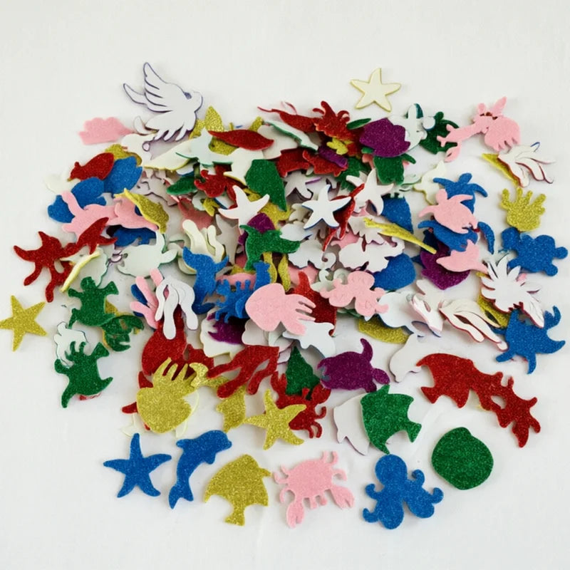 100PCS Glitter Foam Stickers Assorted Shapes Self-Adhesive Craft Stickers for Kids DIY Scrapbooking Card Making Classroom Decor