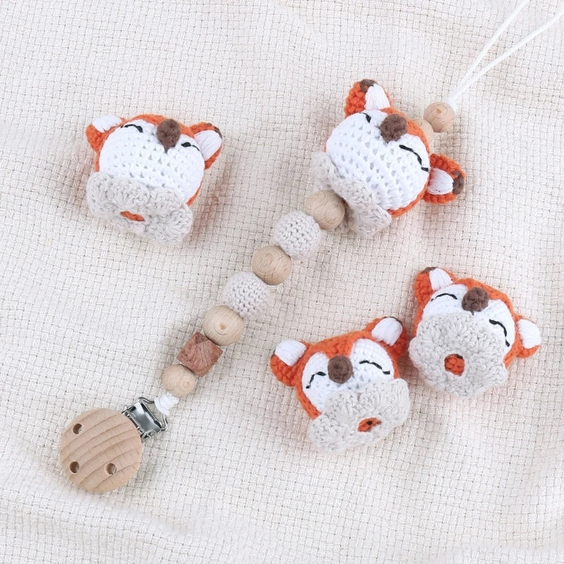 Crochet Animal Baby Pacifier Clip Accessories Handmade Knitted Bunny Teether Beads Newborn Nipple Clip Dummy Soother Holder Toy
