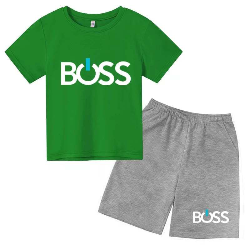 Kids Summer Sportswear 3-12 Years New Letter Fashion T-shirt Coat Boys Girls Toddler Short-sleeved+Shorts Casual Cool Sports Set