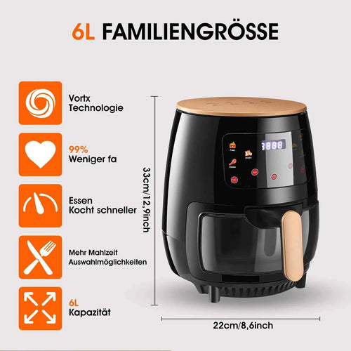 6L/10L Air Fryer, Healthy Cooker with Visual Cooking Window, Non-Stick Basket, 60-Minute Timer, Dishwasher Safe.