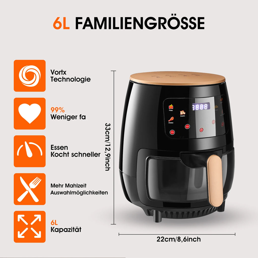 6L/10L Air Fryer, Healthy Cooker with Visual Cooking Window, Non-Stick Basket, 60-Minute Timer, Dishwasher Safe.
