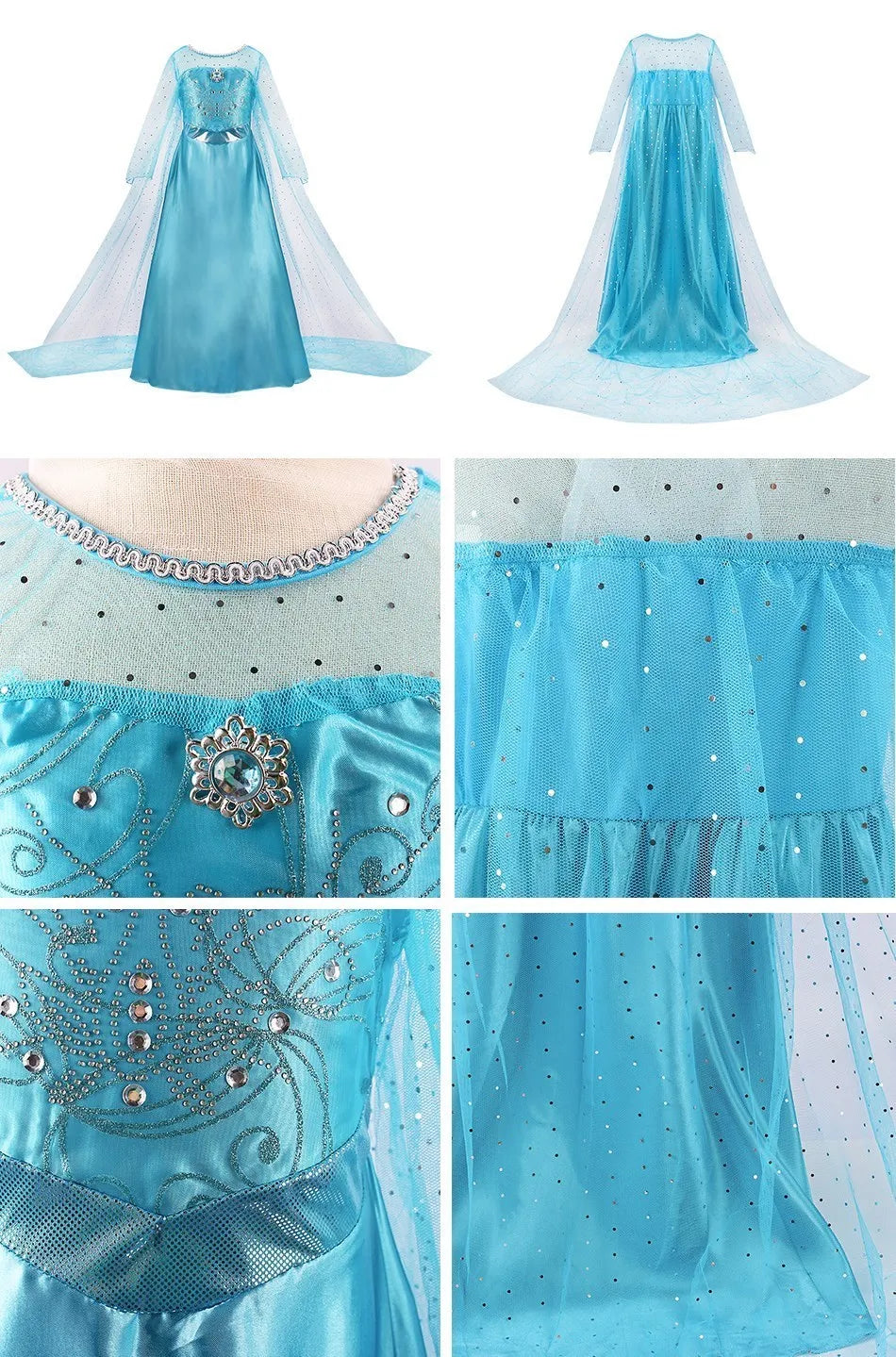 Girl Princess Cinderella Dress Elsa Anna Mermaid Jasmine Belle Snow White Costume Girls Birthday Party Halloween Dress 2-10 Year