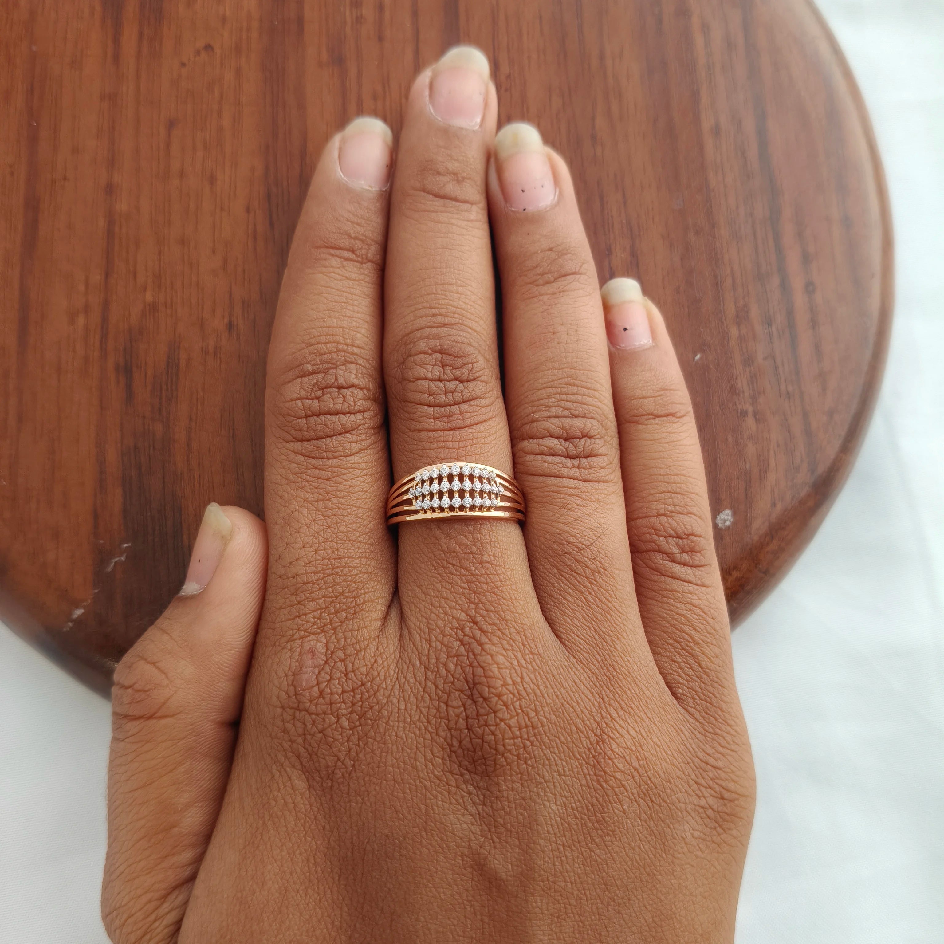 Namivaa 18K Rose Gold Multi Row Band Ring Women Elegant Cluster Wide Fine Jewelry Daily Wear High Polish Finish
