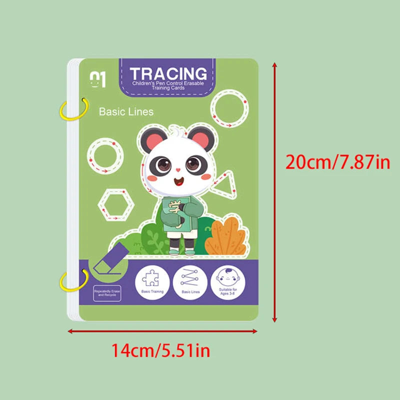 Reusable magic tracking workbook, suitable for children, drawing and control training, thick lines, educational diary, notebook