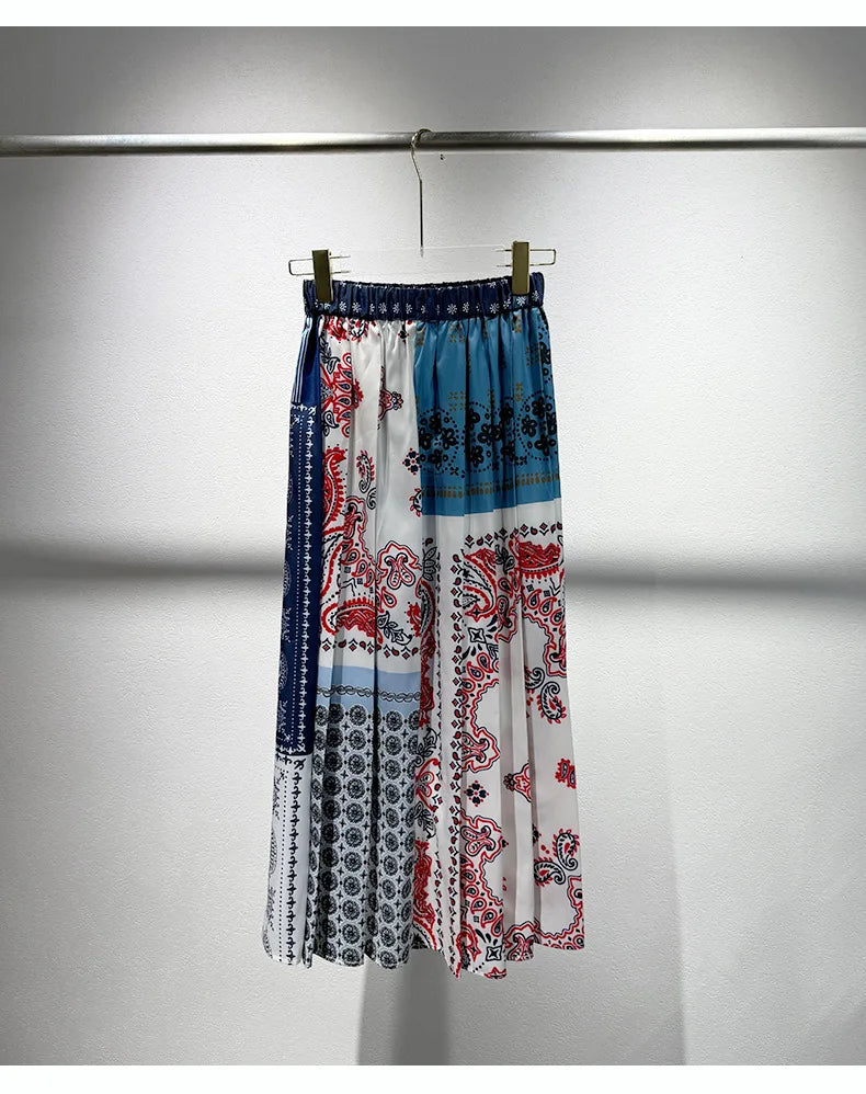 2025 Early Autumn New Design Limited Edition Color-Plaid Retro Print A-line Long Dress Loose Half-Length Skirt Women