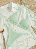 2025 Special Pit Stripe Fabric Bikini Set Women Sexy Simple Solid Halter Bikini Swimsuit High Waisted Lace Up Beach Bathing Suit