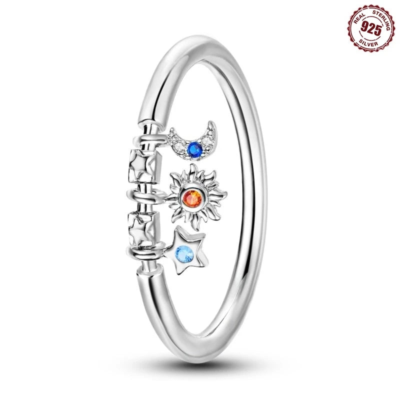 MISEFF Real 925 Sterling Silver Double Rings Simple Color Zircon Rings For Wedding Engagement Birthday Silver Jewelry Gift