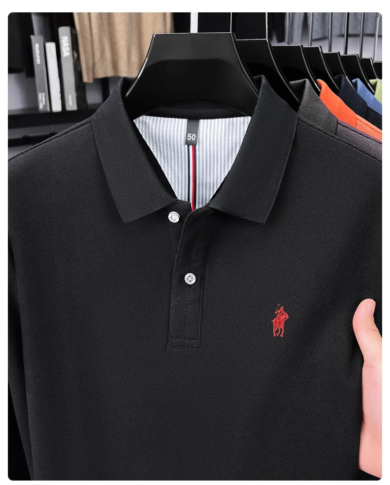 100% cotton high-end brand long sleeve polo shirt new Paul pony embroidery luxury comfort men's business leisure lapel T-shirt