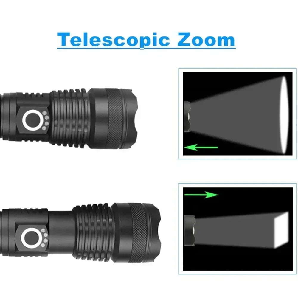 Rechargeable LED Flashlights 90000 Lumens Super Bright Zoomable Waterproof Flashlight with 3 Modes Powerful for Camping Hiking