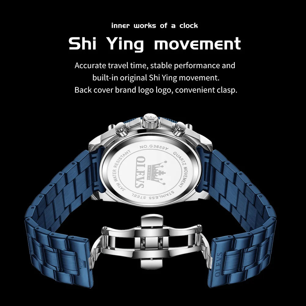 OLEVS Watches Man 3689 Multifunctional Sports Quartz Watch 30m Waterproof Luminous Date Mens Watch Original Business Brand