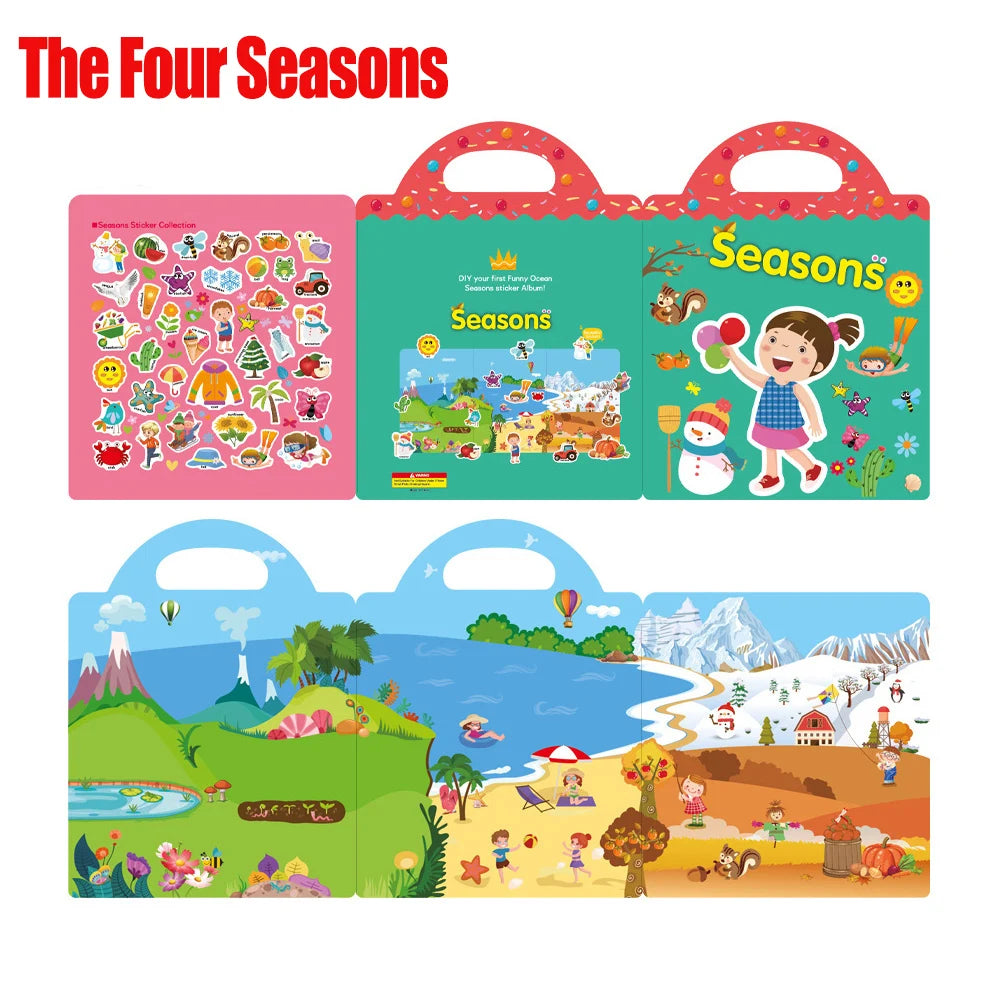 Kids Reusable Sticker Book Multiple Scenarios Cartoon DIY Puzzle Educational Cognition Learning Toys for Child Age 2-4 Gift